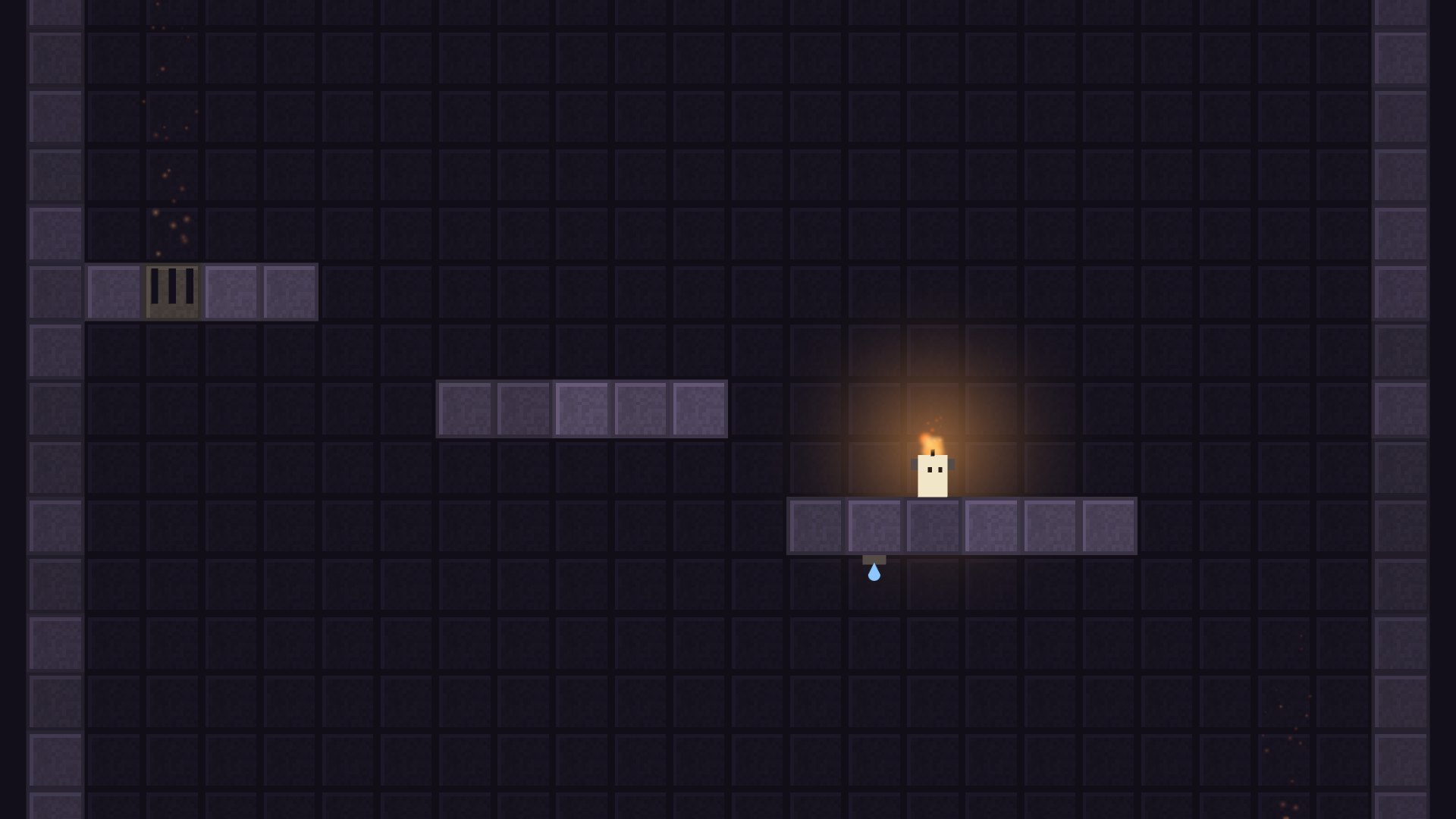 The candle on a stone ledge in the flooded well, next to a dripping spout